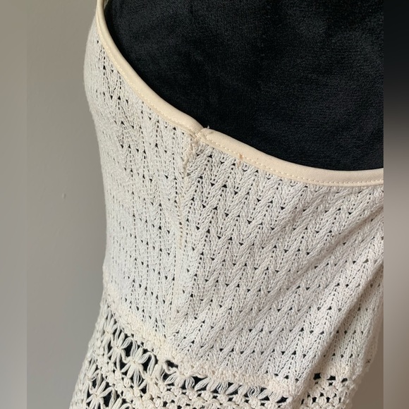 Solitaire Swim Crochet Fringed Cream Cotton Swim Coverup - Picture 7 of 14